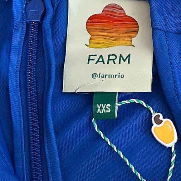 Farm Rio 🌴🦜🌺 Vivid Bright Blue Long Sleeve, High-Neck Bodysuit, Size XXS. NWT - Picture 11 of 16